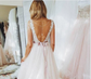 A Line Blush Pink Lace Sweetheart Backless Multi-Layered Organza Beach Wedding Gowns