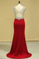 Red V Neck Beaded Bodice Open Back Prom Dresses Column Spandex Sweep Train Plus Size