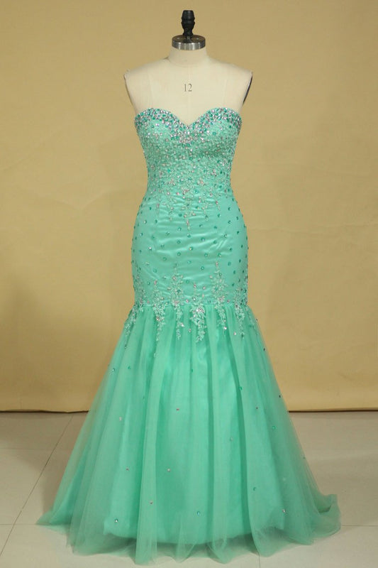 2024 Plus Size Sweetheart Prom Dresses Mermaid/Trumpet Floor Length Beaded Bodice Tulle