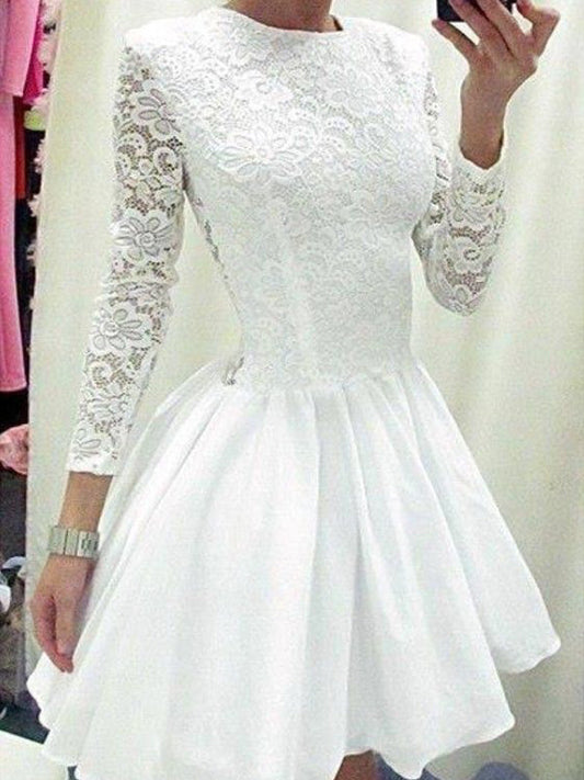 2024 A-Line Jewel Homecoming Dresses Lace Fatima Neck Long Sleeve Cut Short/Mini