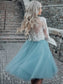 Two Piece See Through Scoop Lori Homecoming Dresses Lace Neck Long Sleeve Tulle Ball Gown Knee-Length