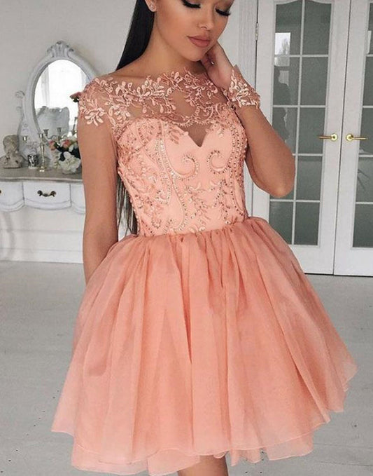 Sweetheart Off The Shoulder Chiffon Elvira Homecoming Dresses A Line Long Sleeve Sheer Beading