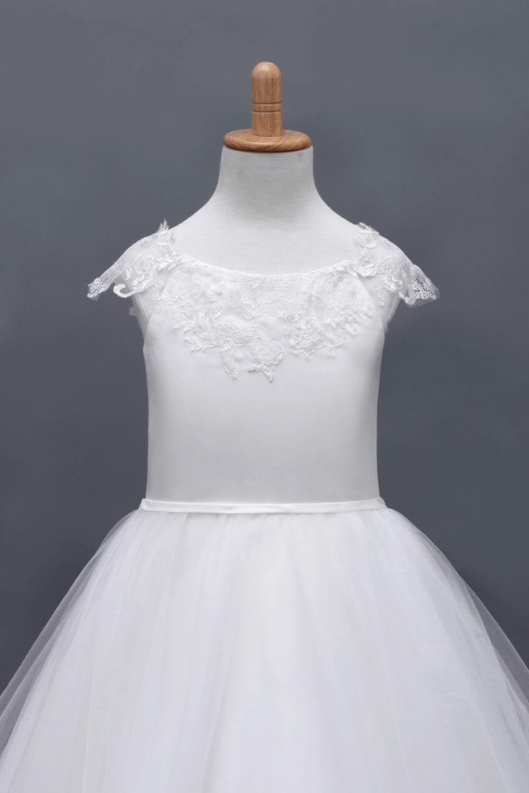 Scoop Flower Girl Dresses A Line Tea Length Tulle