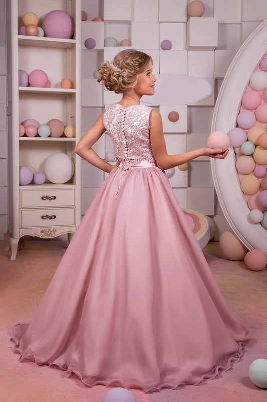 2024 Two-Piece Scoop Chiffon & Lace A Line Flower Girl Dresses Sweep Train