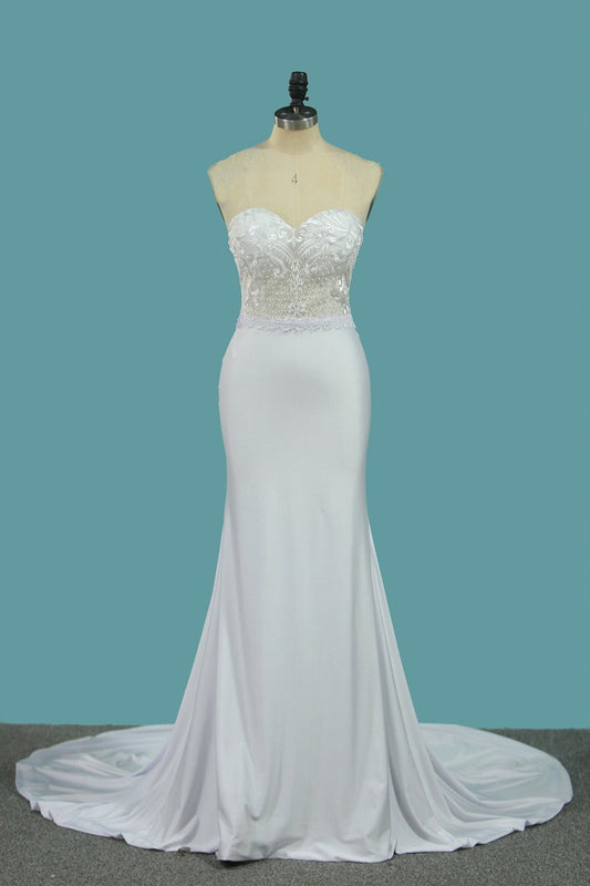 2024 Mermaid Sweetheart Wedding Dresses Spandex & Lace Sweep Train