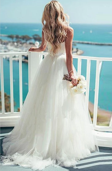 Sweep Train Spaghetti Straps Ivory Sweetheart Backless Beach Wedding Dresses JS360