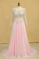 Plus Size A Line Chiffon Prom Dresses Bateau Long Sleeves With Beads & Applique