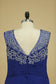 Plus Size Prom Dresses V Neck Beaded Bodice Chiffon Sweep Train