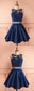 2 Pieces Lace Two Pieces Nancy Satin Homecoming Dresses Navy Blue Party Dress