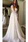 Spaghetti Straps Deep V Neck Backless Tulle Prom Dress with Flowers, Beach Wedding Gowns SJS15413