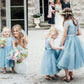 A-Line Mid-Calf Blue Lace Top Tulle Scoop Sleeveless Cheap Junior Flower Girl Dress