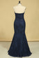 2024 Mermaid Sweetheart Prom Dresses Lace With Beading And Applique Dark Navy Plus Size