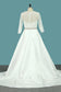 2024 Bateau Mermaid 3/4 Length Sleeves Satin Wedding Dresses Court Train Detachable