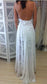 Stunning Backless White Lace Boho Spaghetti Straps Chiffon Beach Lace Lining Wedding Dress JS804