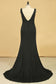 Plus Size Prom Dresses V-Neck Mermaid Court Train Spandex V-Back With Zipper Black