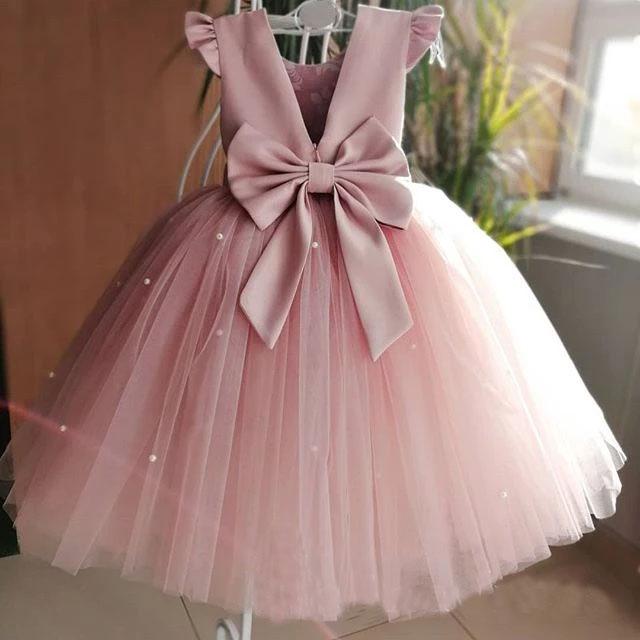 Lovely Pretty Pink Round Neck Tulle Flower Girl Dresses, Cheap Wedding Little Girl SRS15258