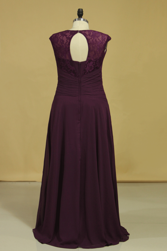 Plus Size A Line Mother Of The Bride Dresses Open Back Chiffon With Beads And Ruffles Grape