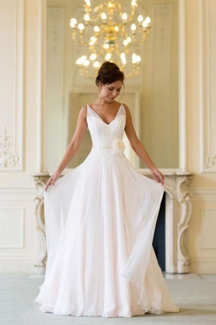 Floor Length V Neck Sleeveless Chiffon Beach Wedding Dress With SJSP3HX82S3