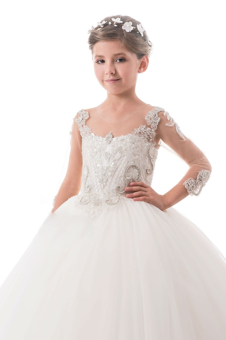 Ball Gown Scoop Beaded Bodice Flower Girl Dresses Tulle Floor Length