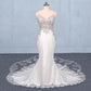 Spaghetti Straps Mermaid Wedding Dress with Lace, V-neck Wedding Dresses SRS15418