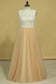 2024 Plus Size Scoop A Line Prom Dresses Tulle & Lace Floor Length