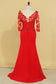 2024 Red V Neck 3/4 Length Sleeve Mother Of The Bride Dresses Chiffon With Applique