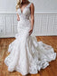 Stunning Mermaid Lace V Neck Backless Wedding Dresses Straps Wedding Gowns SRS15438