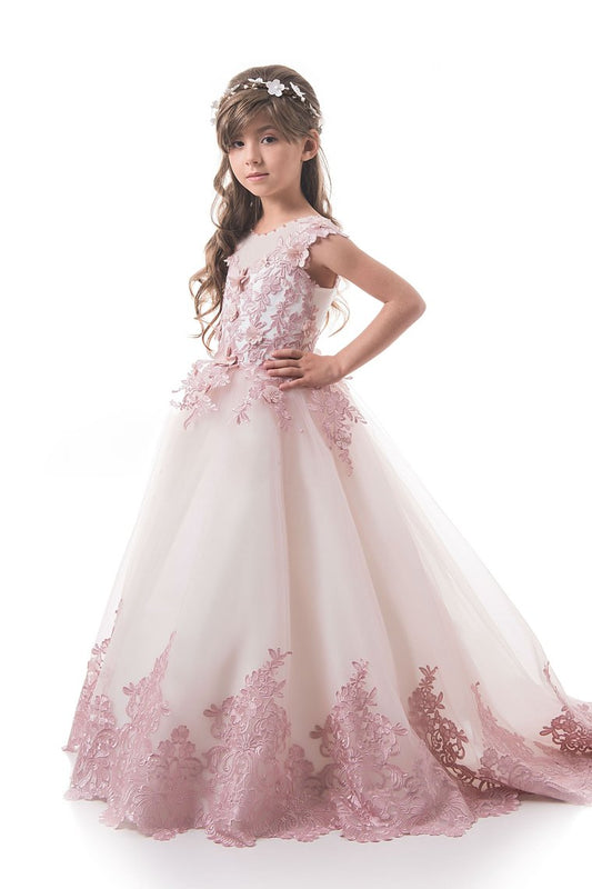 Tulle Flower Girl Dresses Scoop With Applique And Handmade Flowers A Line