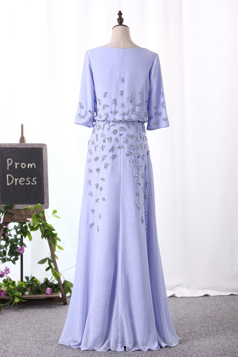 Scoop Mother Of The Bride Dresses Mid-Length Sleeves A Line With Beads