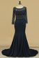 Dark Navy Spandex Scoop 3/4 Length Sleeves Beaded Bodice Mother Of The Bride Dresses Mermaid/Trumpet