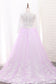 A Line Long Sleeves Tulle Scoop Flower Girl Dresses With Applique And Sash