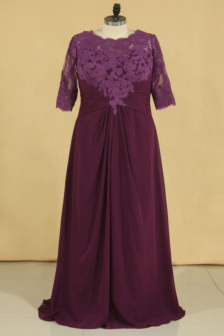 2024 Plus Size Scoop V Back With Applique And Ruffles Chiffon Mother Of The Bride Dresses Grape