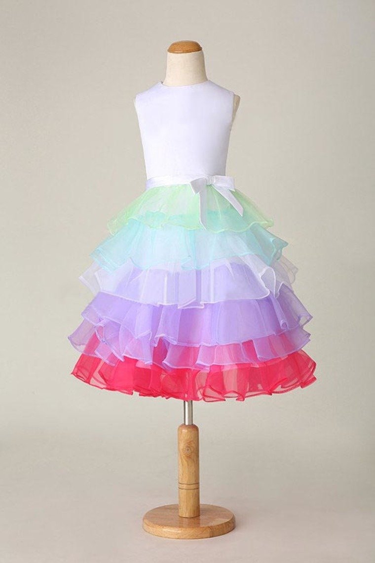 Flower Girl Dresses Scoop A Line Tea Length Organza