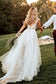 Flowy A Line V Neck Tulle Wedding Dresses with Beads Lace Appliques, Beach Bridal Dresses SJS15517