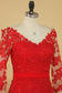 Red V Neck 3/4 Length Sleeve Mother Of The Bride Dresses Chiffon With Applique