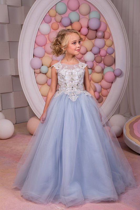 A Line Scoop Flower Girl Dresses Tulle With Applique Floor Length