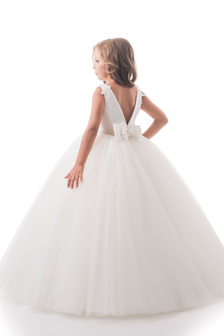 Open Back Scoop Flower Girl Dresses Ball Gown Tulle & Lace Floor Length