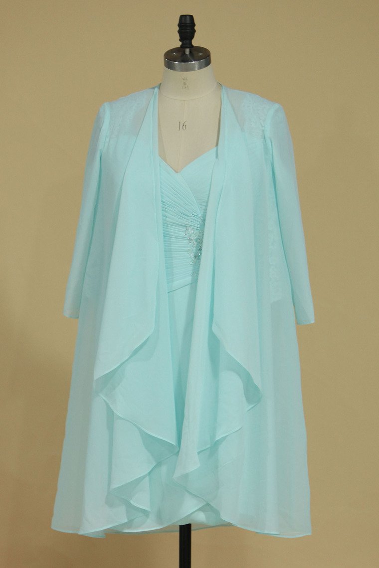 Mid-Length Sleeves Mother Of The Bride Dresses With Applique And Ruffles Chiffon