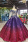 Ball Gown Ombre Sparkly Long Sleeve Sequins Prom Dresses, Quinceanera Dresses SRS15066