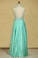 2024 Plus Size Prom Dresses A Line Scoop Beaded Bodice Open Back Satin Floor Length