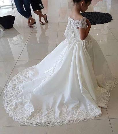 Lovely Cap Sleeves Appliques Ball Gown Little Flower Girl Dress, Off the Shoulder Baby Dress SRS15257