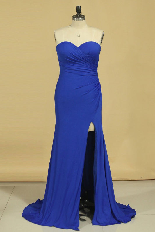 2024 Plus Size Sweetheart With Ruffles And Slit Spandex Evening Dresses