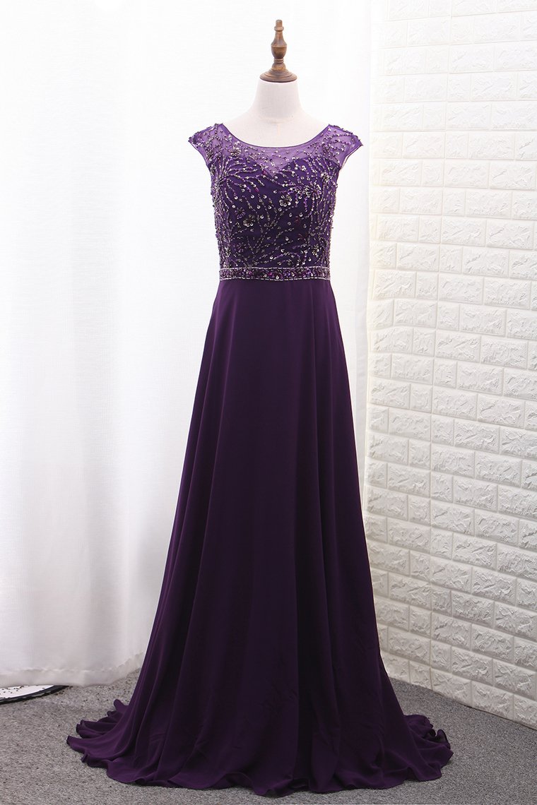 2024 Chiffon Mother Of The Bride Dresses Scoop A Line With Beads Bodice Sweep Train