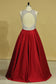 Burgundy Scoop Open Back Beaded Bodice A Line Prom Dresses Satin & Tulle Plus Size