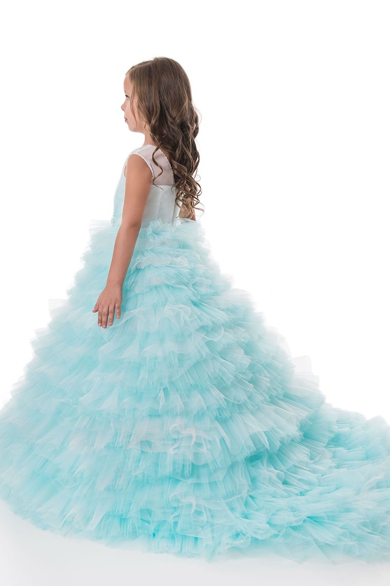 2024 Tulle V Neck With Beading Flower Girl Dresses A Line Sweep Train