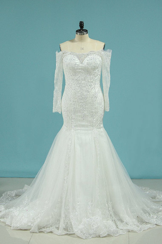 2024 Wedding Dresses Mermaid  Strapless Chapel Train With Applique Zipper Back