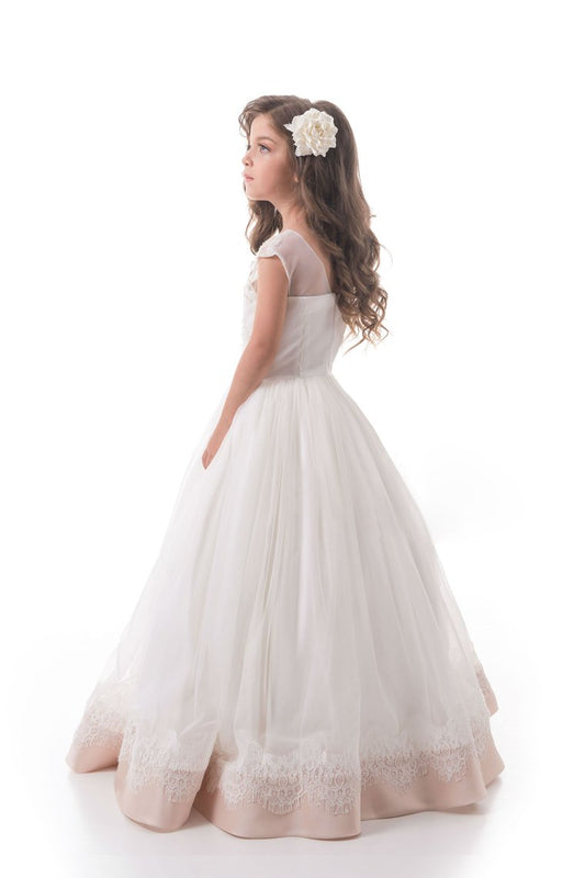 A Line Scoop Tulle With Beads And Applique Flower Girl Dresses