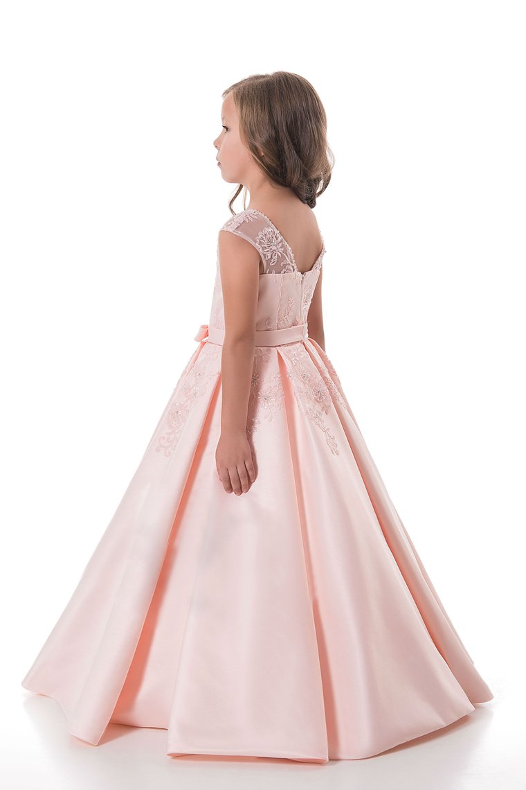 2024 A Line Flower Girl Dresses Scoop Satin With Applique And Sash  Floor Length