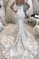 2024 Detachable Train Long Sleeves Scoop Mermaid Wedding Dresses With Applique Tulle