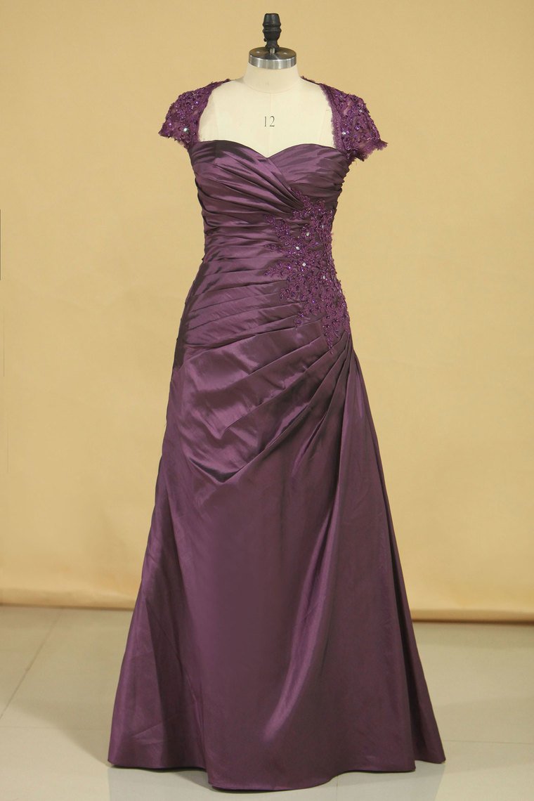 2024 A Line Mother Of The Bride Dresses Taffeta With Applique Floor Length